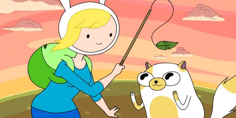 Fionna dan Cake bermain dengan mainan kucing di Adventure Time