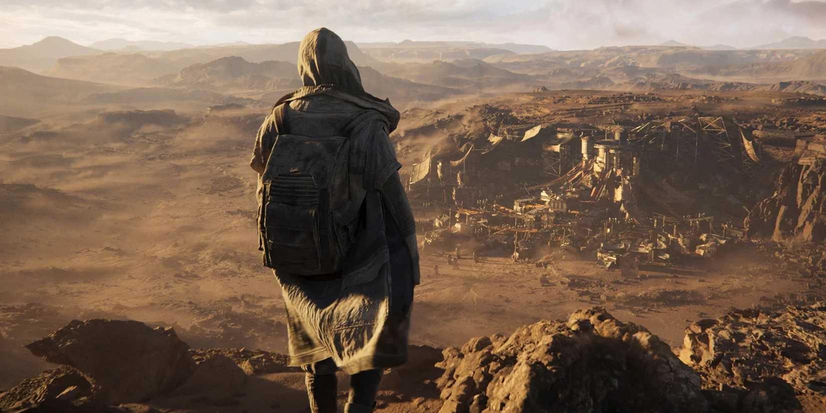 A man in a coat overlooking a city in the desert in 'Love, Death & Robots'
