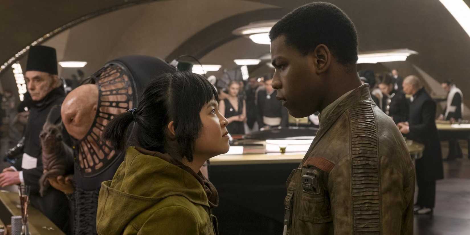 Rose Tico and Finn talking at a Rebel base in Star Wars- The Last Jedi