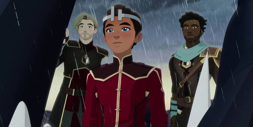 Ezran with two knights behind him in The Dragon Prince Season 5