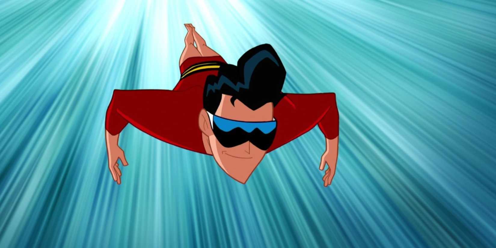 Plastic Man launching forward.