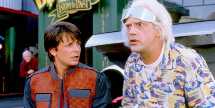 Marty McFly looking over at Doc with concern in Back to the Future Part II