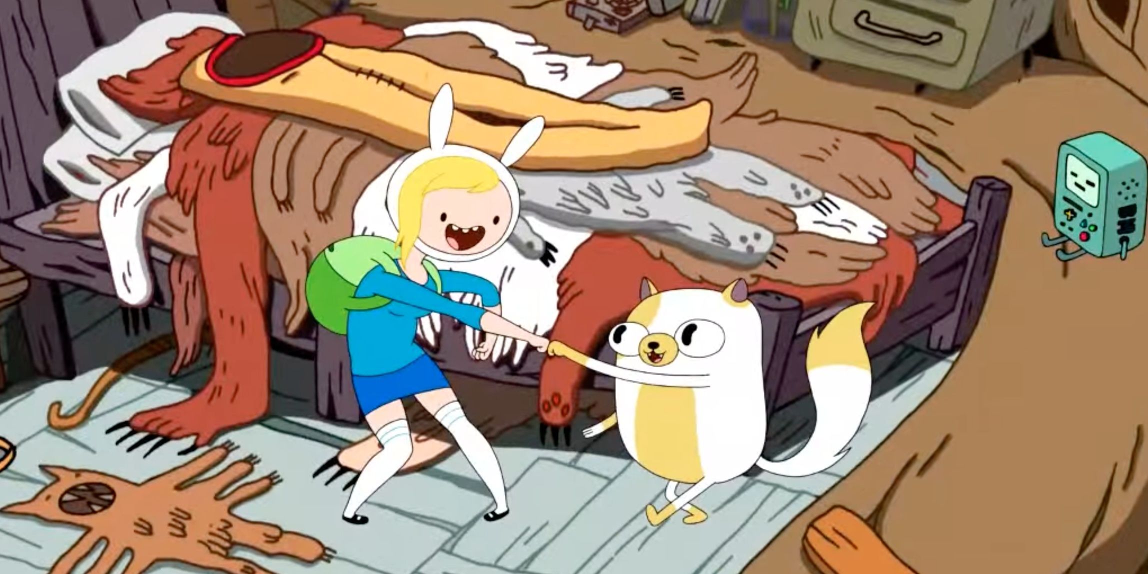 Fionna and Cake battling chocolate monsters in the Adventure Time spin-off