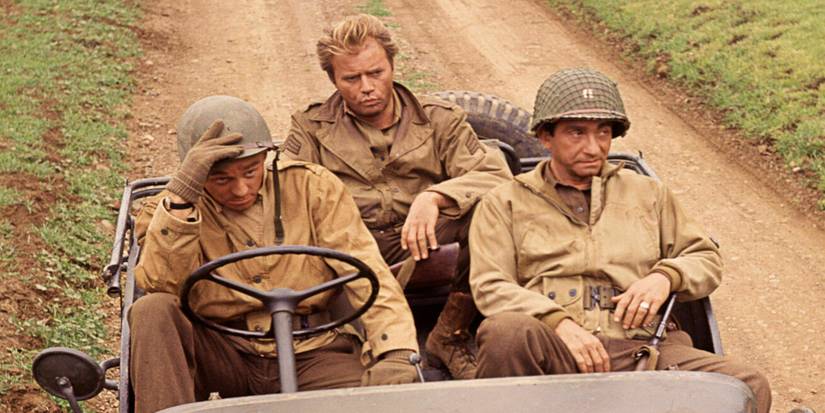 Soldiers riding in a car and looking displeased in Combat!