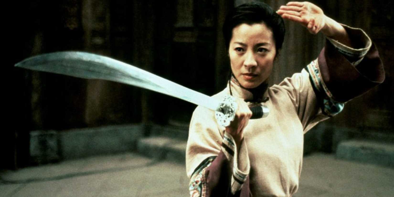 Yu Shu Lien (Michelle Yeoh) wielding a sword in Crouching Tiger, Hidden Dragon