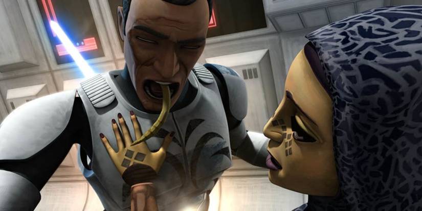 Barriss Offee killing a brainworm infected Clone in 'Star Wars: The Clone Wars'