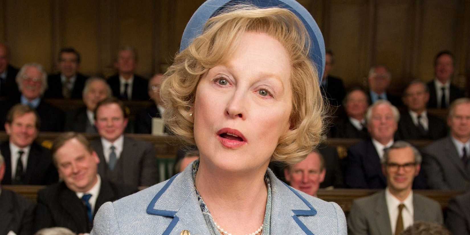 Meryl Streep sebagai Margaret Thatcher, berbicara di 'The Iron Lady'