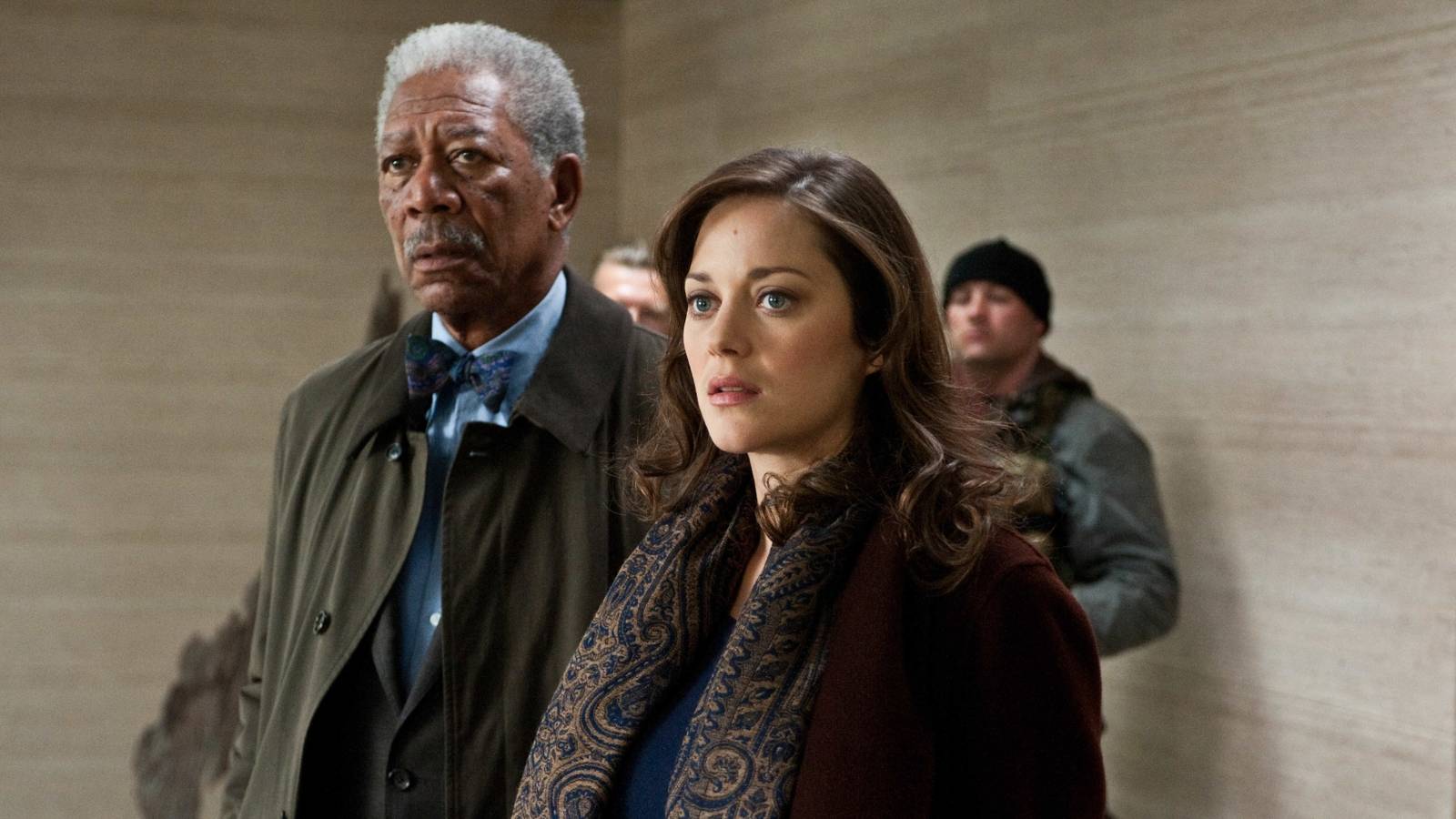 Morgan Freeman and Marion Cotillard in 'The Dark Knight Rises'