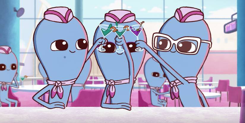 Blue blobby beings make a toast in Strange Planet