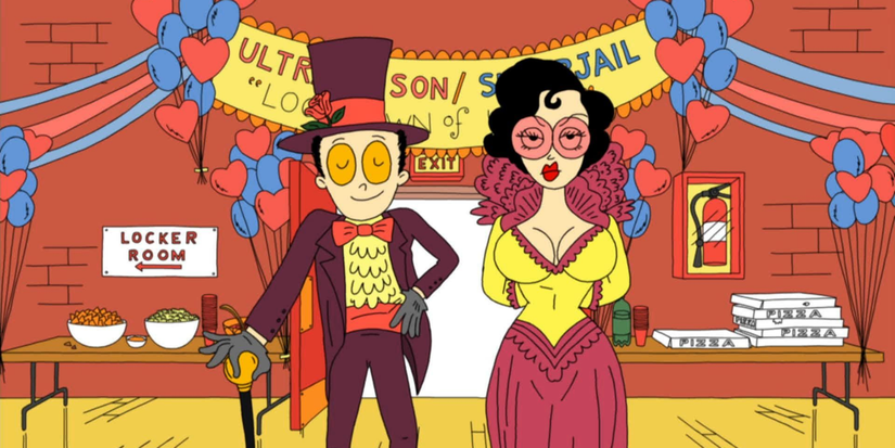 man and woman dressed up in Sueprjail!