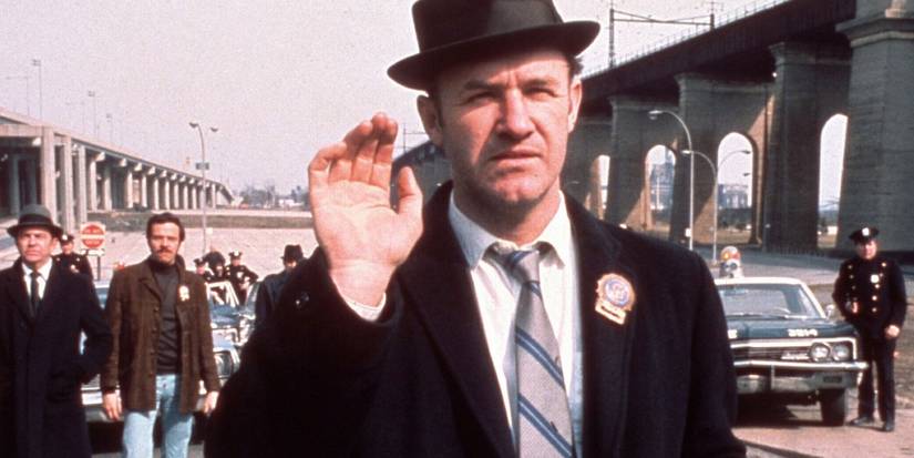 Gene Hackman waving in The French Connection