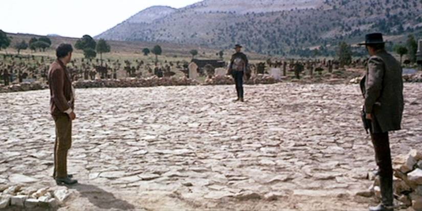 Three men in a stand-off in The Good, The Bad and the Ugly