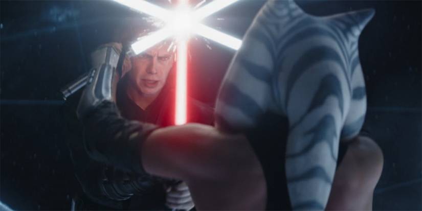 Hayden Christensen as Anakin Skywalker fighta against Rosario Dawson's Ahsoka in Ahsoka