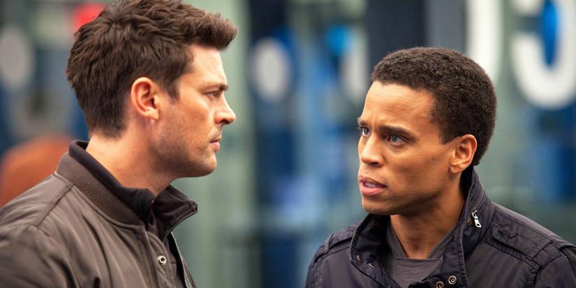 Detective Kennex and Dorian speak in Almost Human.