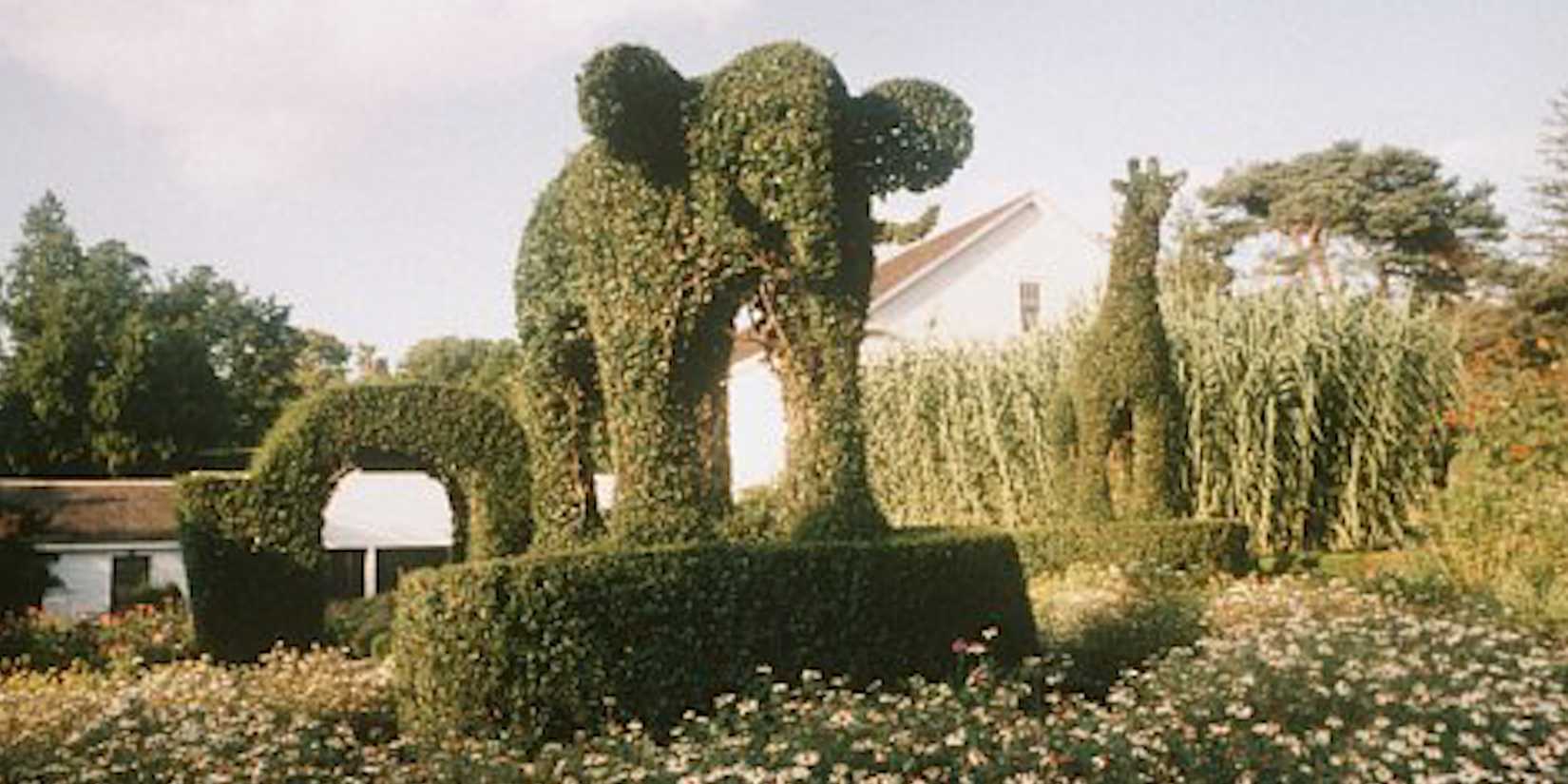 An elephant topiary in fast, cheap and out of control