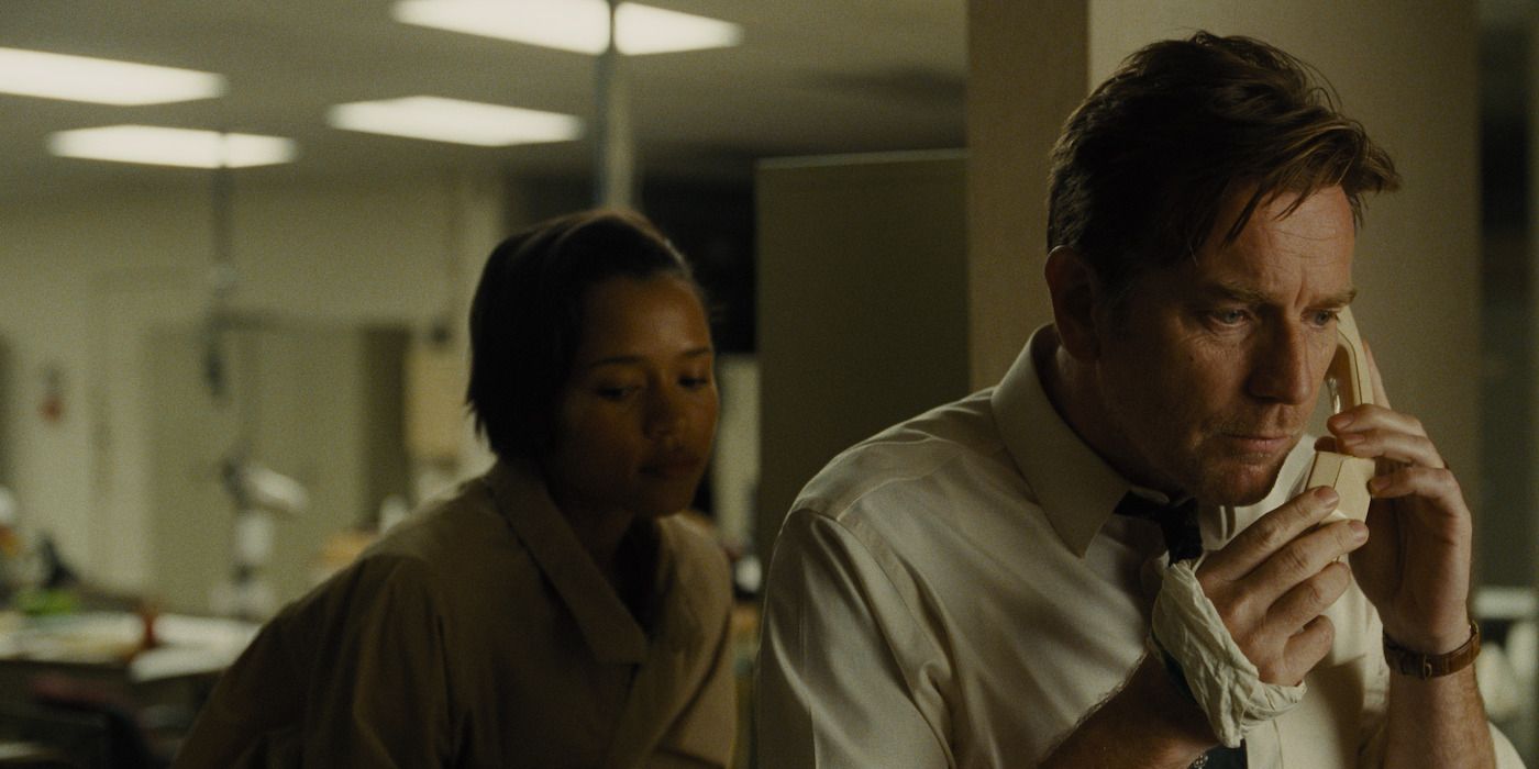 Taylor Russell and Ewan McGregor in Mother, Couch. 