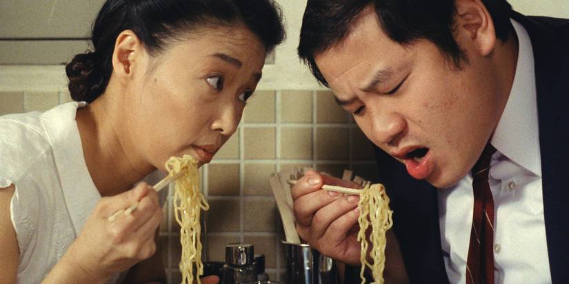 Nobuko Miyamoto eats a bowl of noodles in Tampopo.