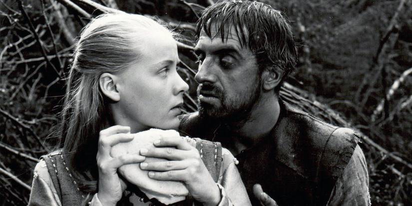 A man talking to a young girl in The Virgin Spring