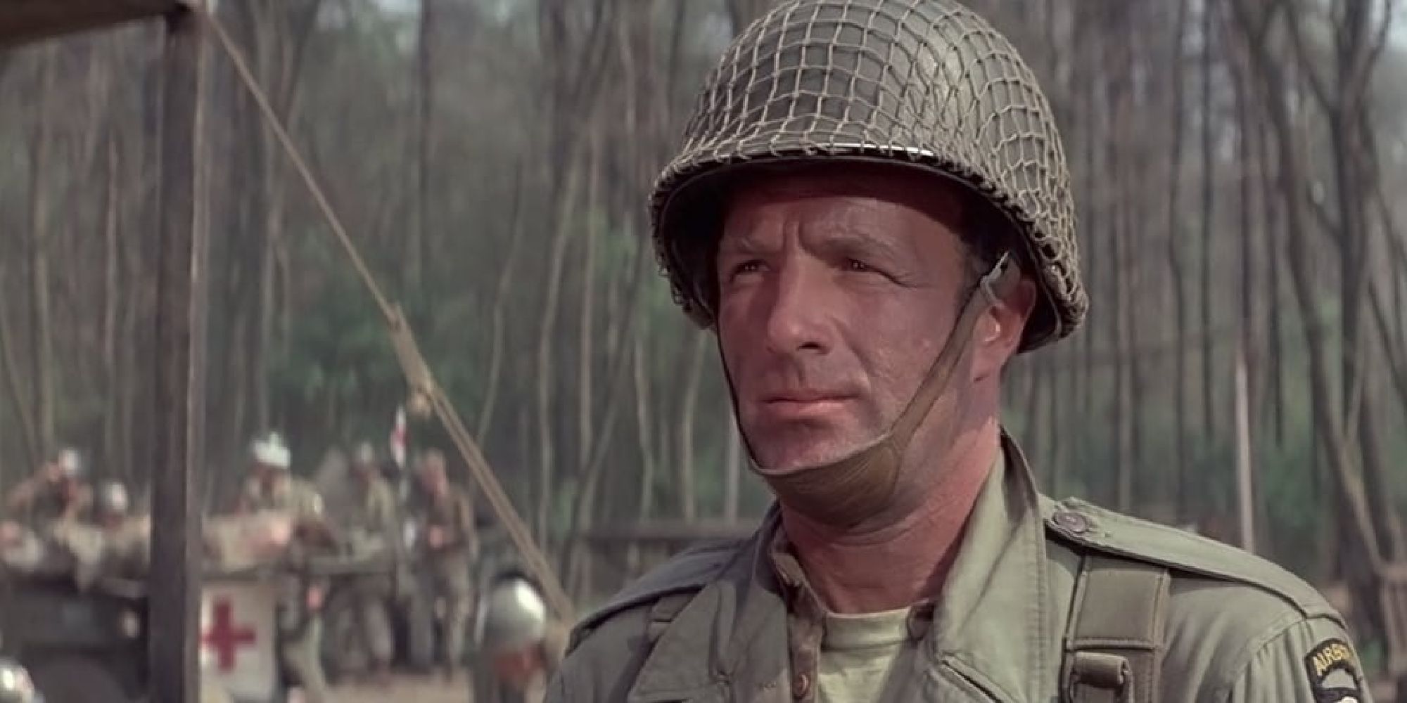 James Caan as Staff Sergeant Eddie Dohun looking straight ahead in A Bridge Too Far