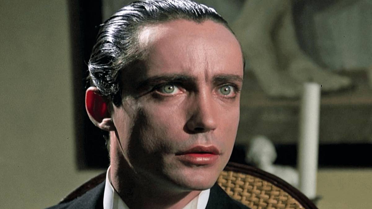 Udo Kier as Dracula looking intently in Blood-For-Dracula