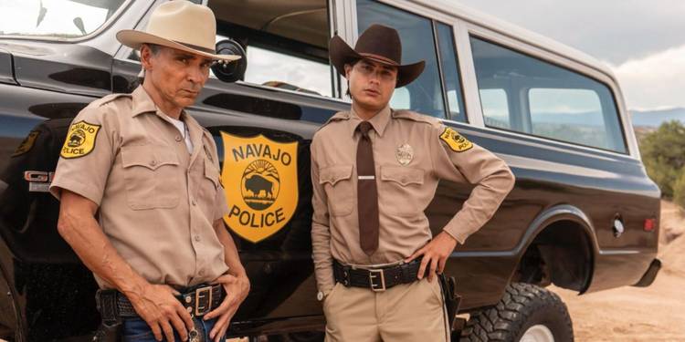 Zahn McClarnon as Joe Leaphorn and Kiowa Gordon as Jim Chee in 'Dark Winds.'