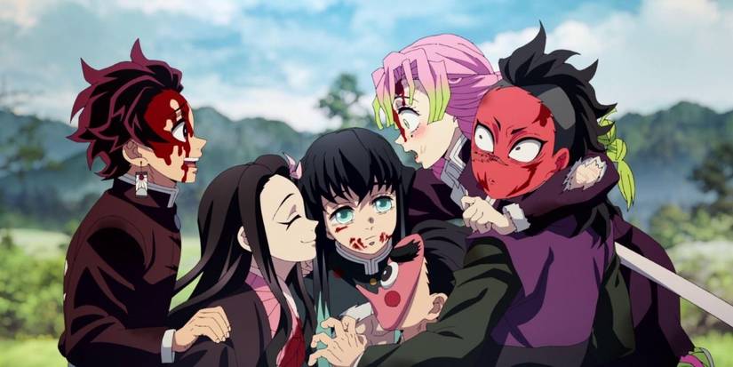 The group of the Swordsmith Village celebrates in Demon Slayer