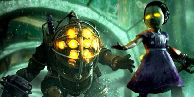 Big Daddy chasing Little Sister in 'BioShock'