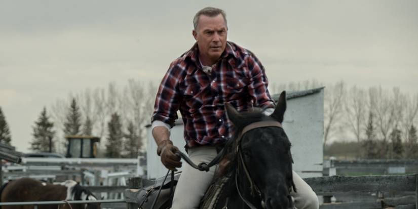 Kevin Costner riding a horse in Let Him Go
