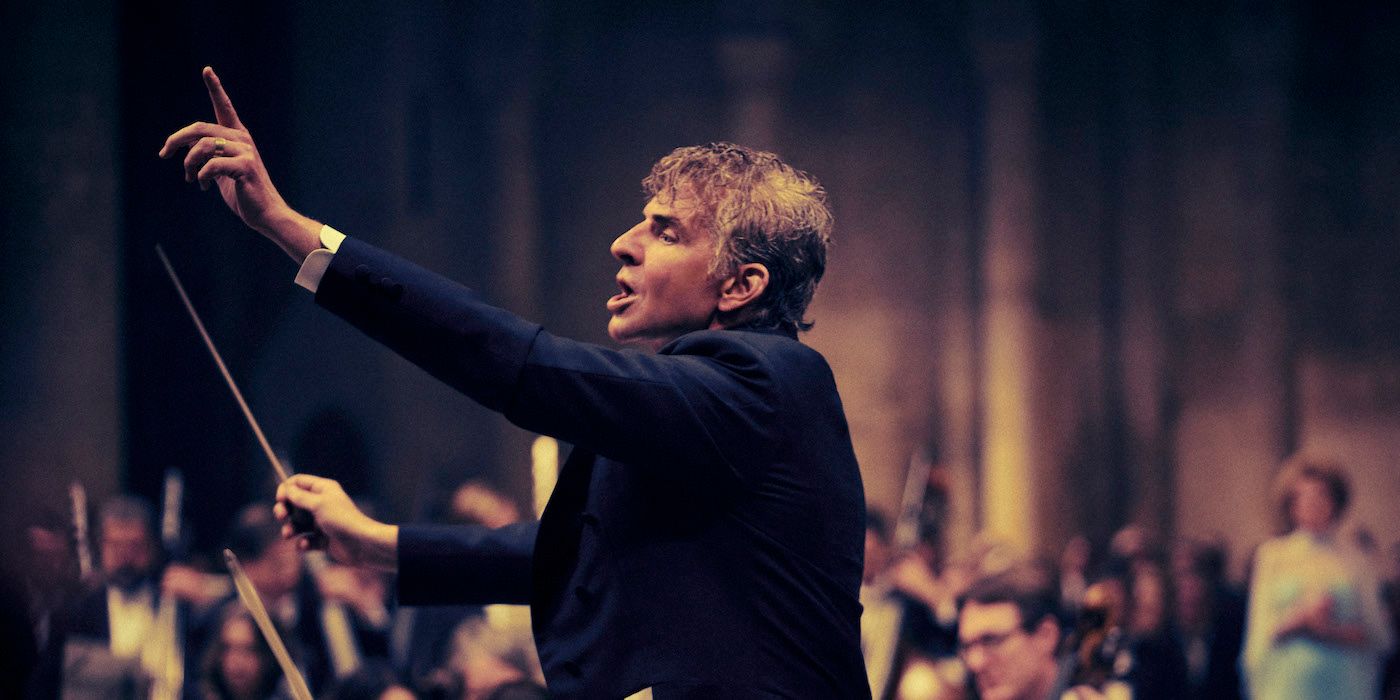 Bradley Cooper as Leonard Bernstein in Maestro. 
