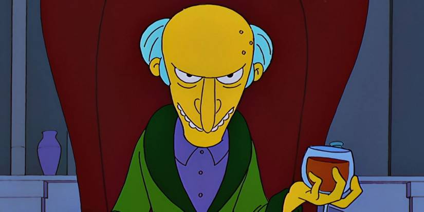 Simpsons'tan Bay Burns bir bardak tutan ve sürünerek gülümseyen