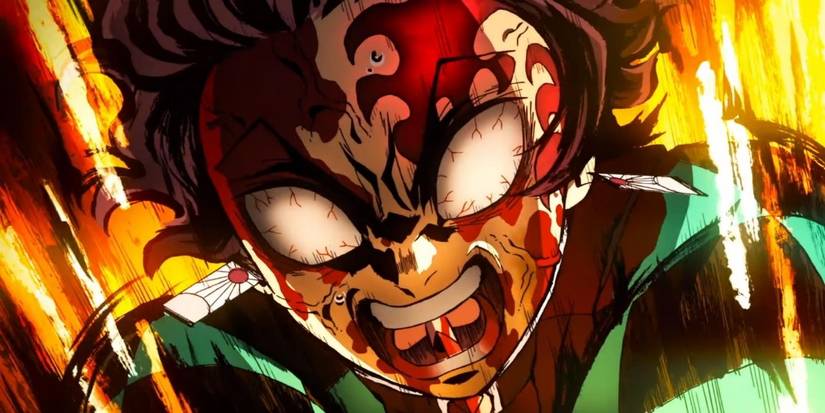 Tanjiro struggling through battle in Demon Slayer
