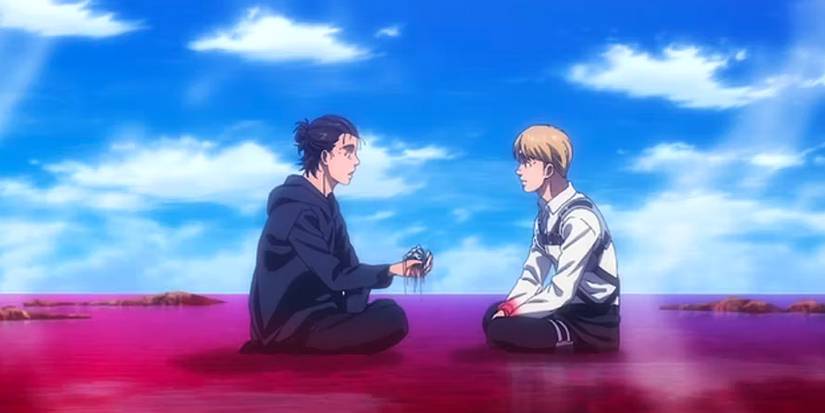 Eren (Yuki Kaji) and Armin (Marina Inoue) talk in Paths in the 'Attack on Titan' season finale on Crunchyroll.
