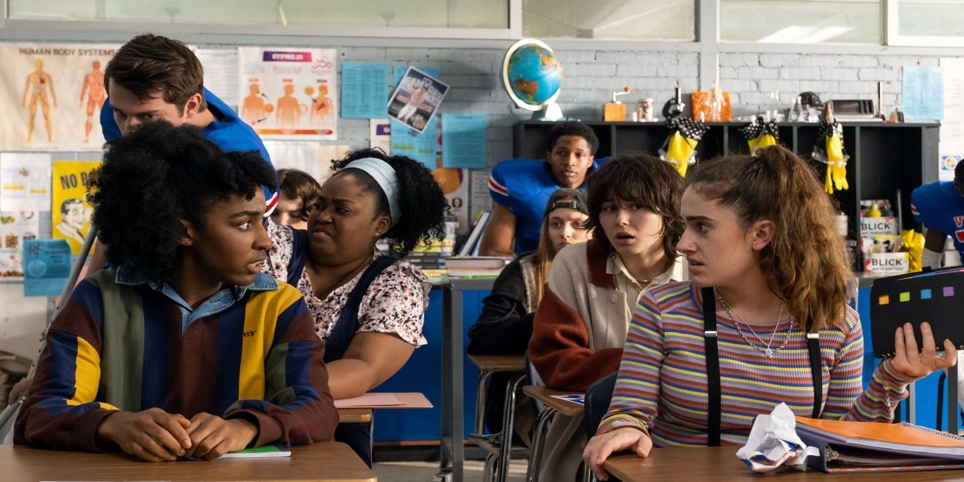 Rachel Sennott and Ayo Edebiri looking overwhelmed in Bottoms