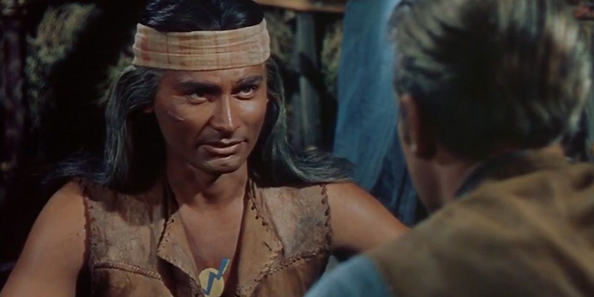 Cochise, played by Jeff Chandler, meets with Tom Jeffords in Broken Arrow