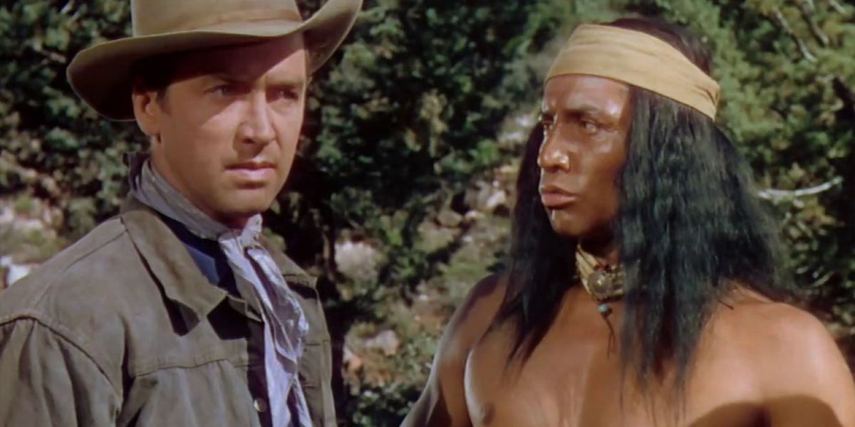 Tom Jeffords, played by James Stewart, and Geronimo, played by Jay Silverheels, in Broken Arrow.