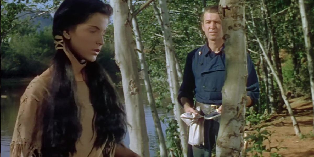 Sonseeahray, played by Debra Paget, meets Tom Jeffords, played by James Stewart in Broken Arrow