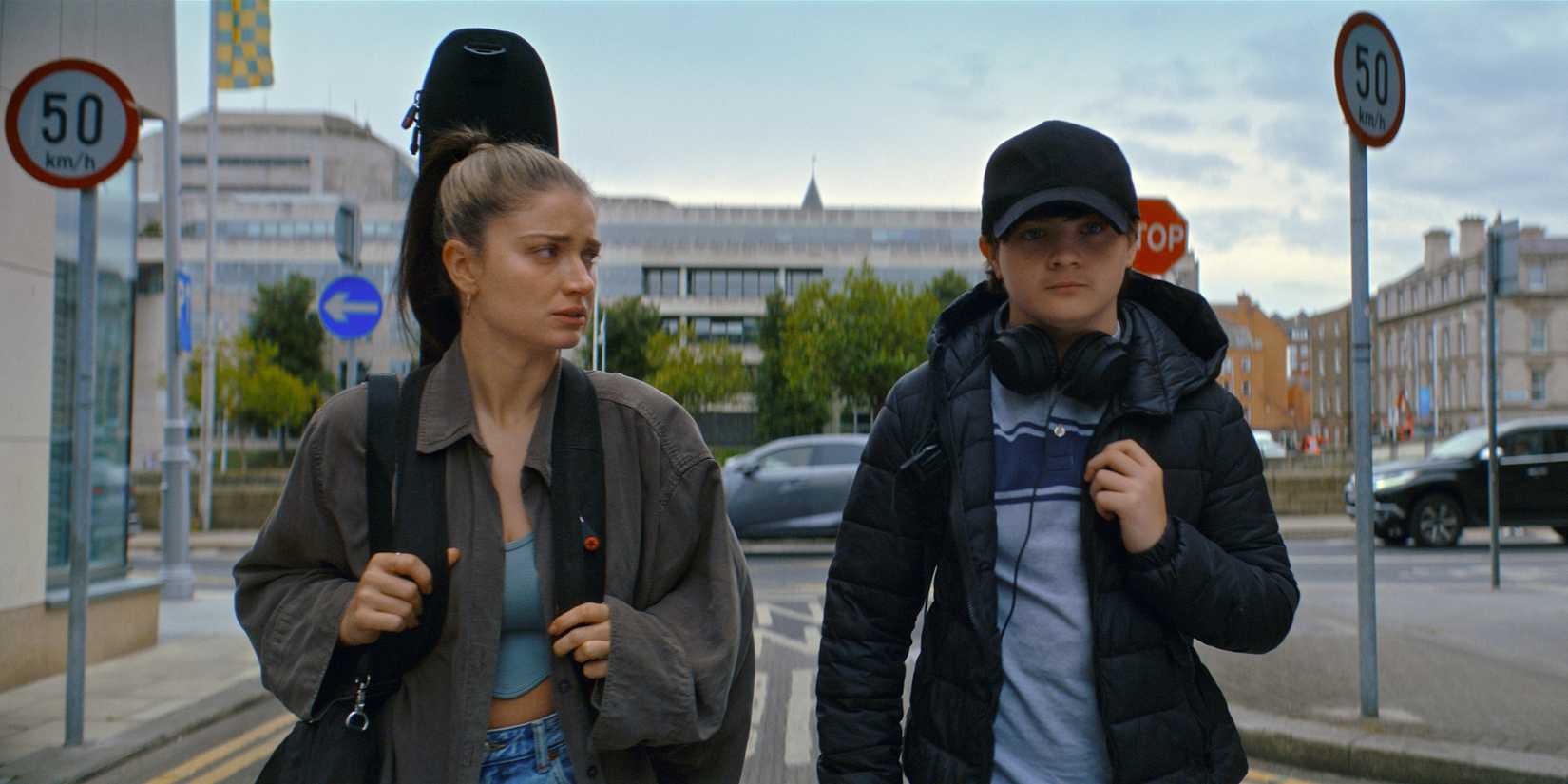Eve Hewson as Flora and Orén Kinlan as her son Max in Flora and Son