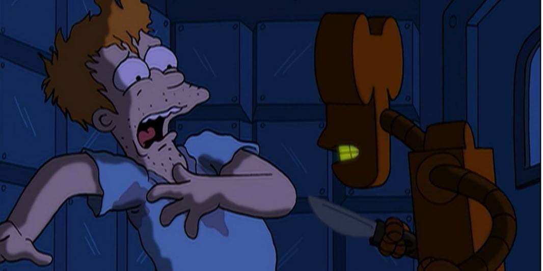 Phillip J Fry and Roberto the Robot from Futurama in the episode "Insane in the mainframe"