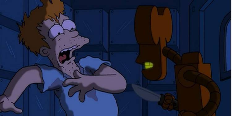 Phillip J Fry and Roberto the Robot from Futurama in the episode "Insane in the mainframe"