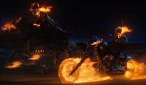 Nicolas Cage and Sam Elliott riding their horse and motorcycle in Ghost Rider Spirit of Vengeance