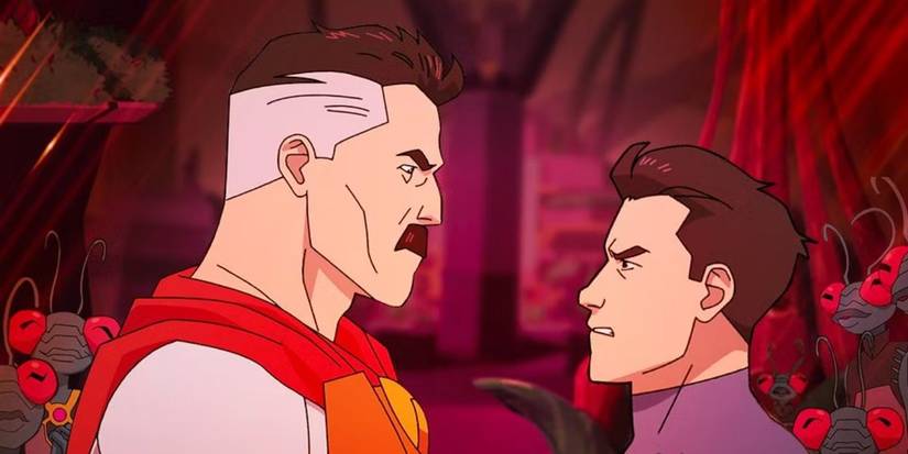 JK Simmons as Omni-Man and Steven Yeun as Invincible facing off in Prime Video's Invincible