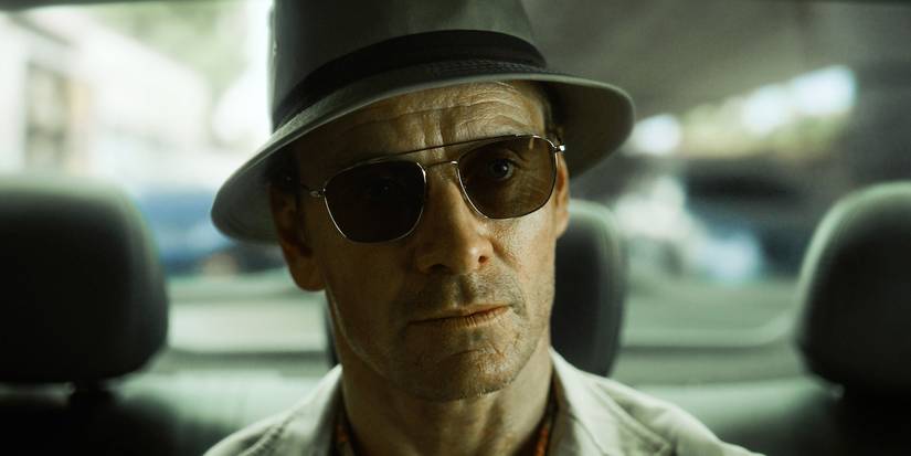 Michael Fassbender in a taxi in 'The Killer'