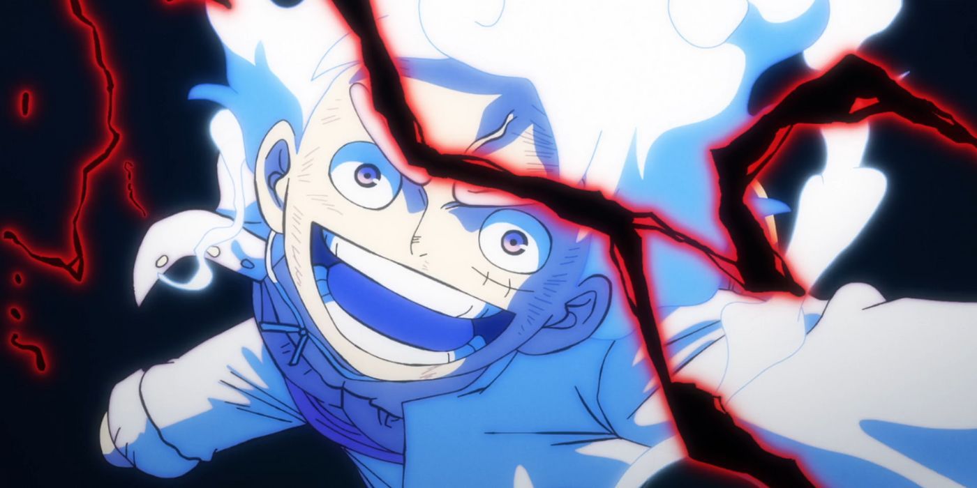 Luffy demonstrating his Gear Five power form in Episode 1074 of One Piece.