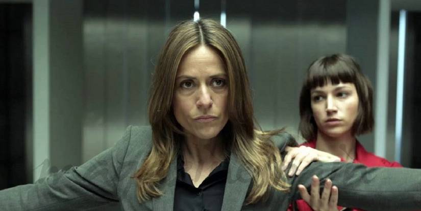 Itziar Ituño as Raquel Murillo entering the Royal Mint of Spain in 'Money Heist.'