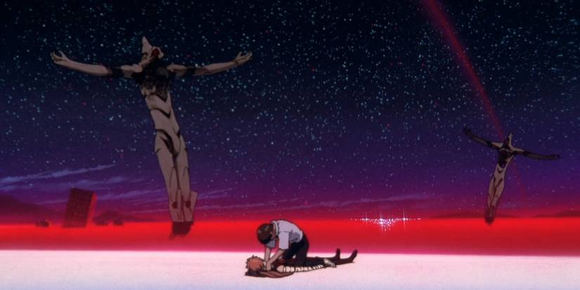 Asuka (Yûko Miyamura) and Shinji (Megumi Ogata) in 'Neon Genesis Evangelion: The End of Evangelion' on Netflix 