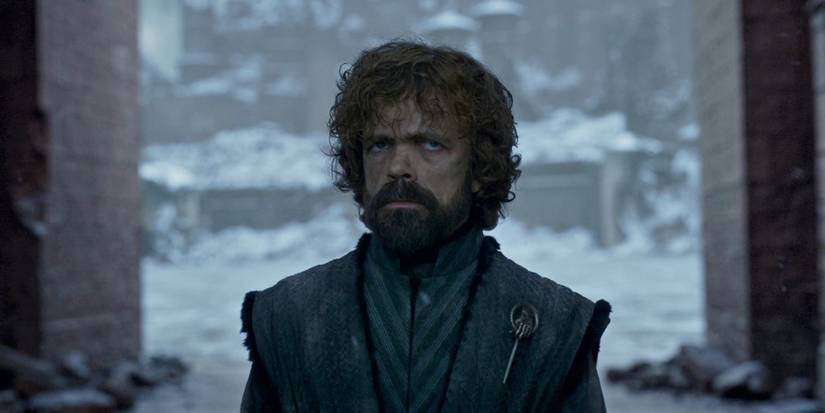 Peter Dinklage as Tyrion Lannister looking solemn in the snow in HBO's 'Game of Thrones'