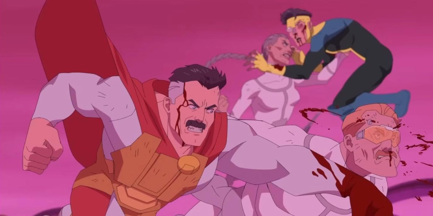 Omni-Man and Invincible fighting Viltrumites in Season 2 Part 1
