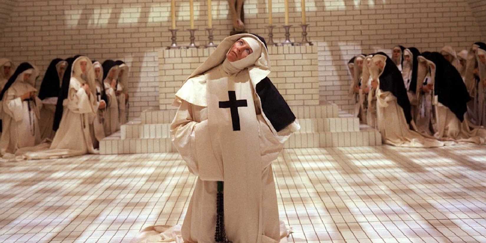 A nun with her head twisted in the devils