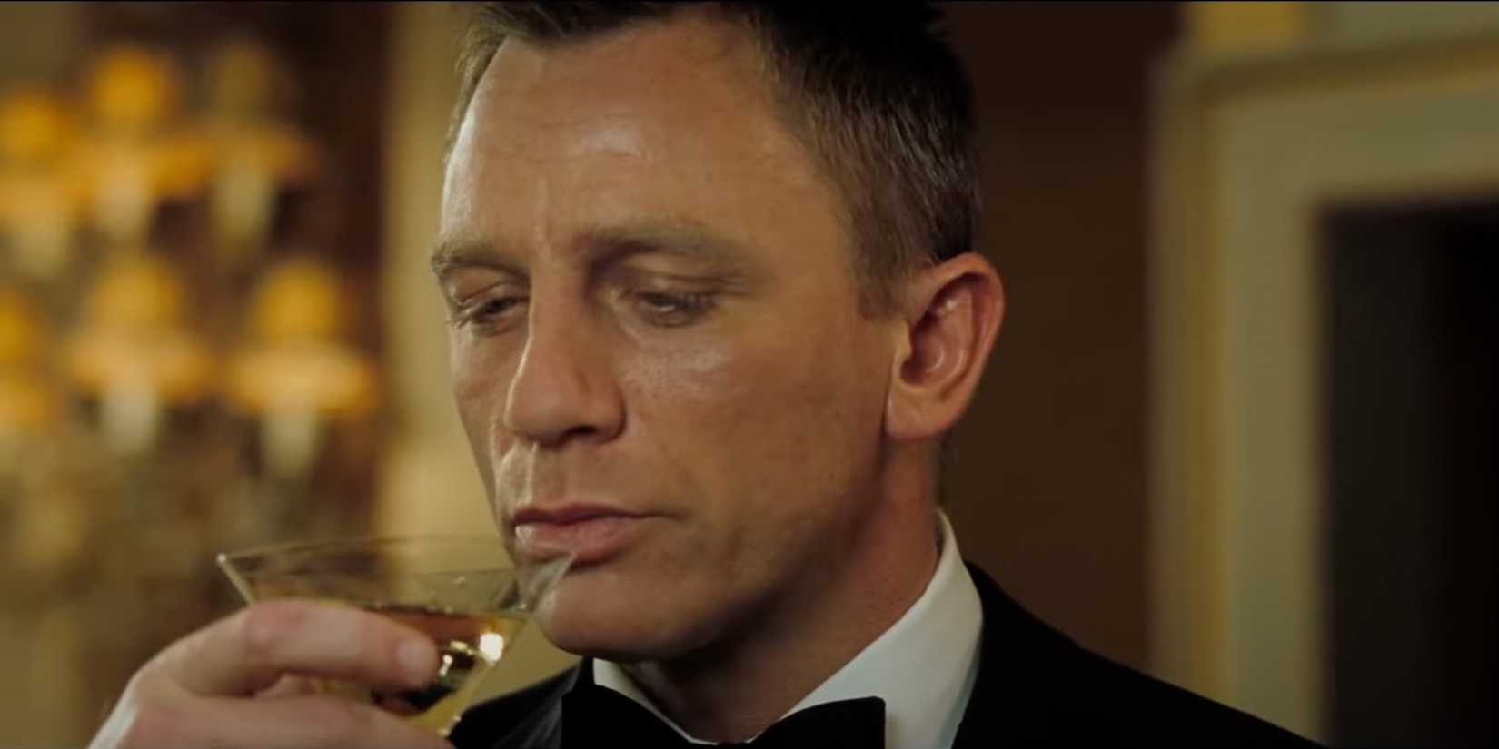 James Bond (Daniel Craig) looks impressed with his Vesper Martini in Casino Royale.