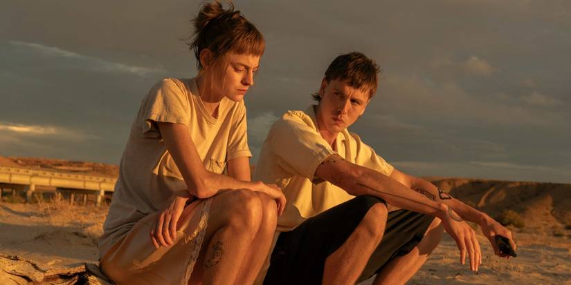 Emma Corrin and Harris Dickinson in A Murder at the End of the World